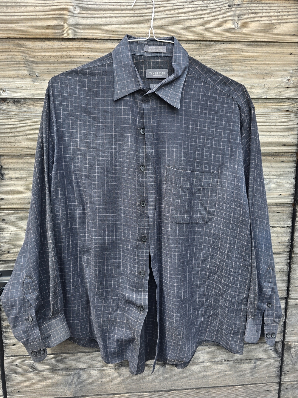 Van Heusen Men's Charcoal Gray Windowpane Button-Down Shirt